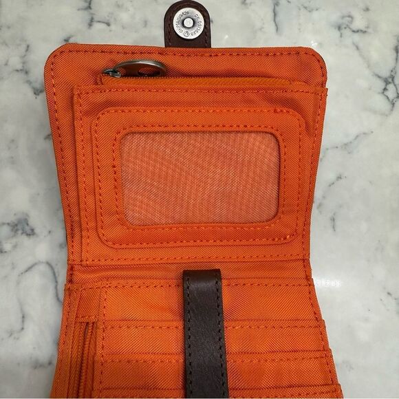 Mosey life Burnt Orange Red Crossbody wrist wallet Bag Small Brown Leather Trim - Picture 9 of 12